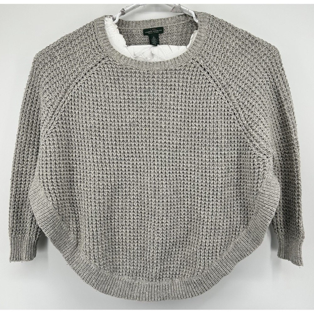 Lauren Ralph Lauren‎ Waffle Knit Long Sleeve Sweater Grey Women's XL